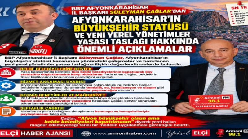 BBP İl Başkanı Süleyman Çağlar'dan Büyükşehir Yasası Açıklaması