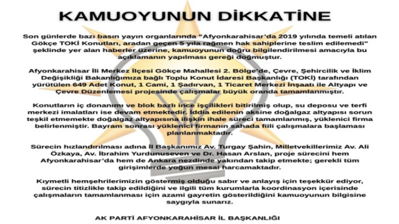 AK Parti İl Başkanlığı, TOKİ konutları hakkında basın açıklaması yaptı
