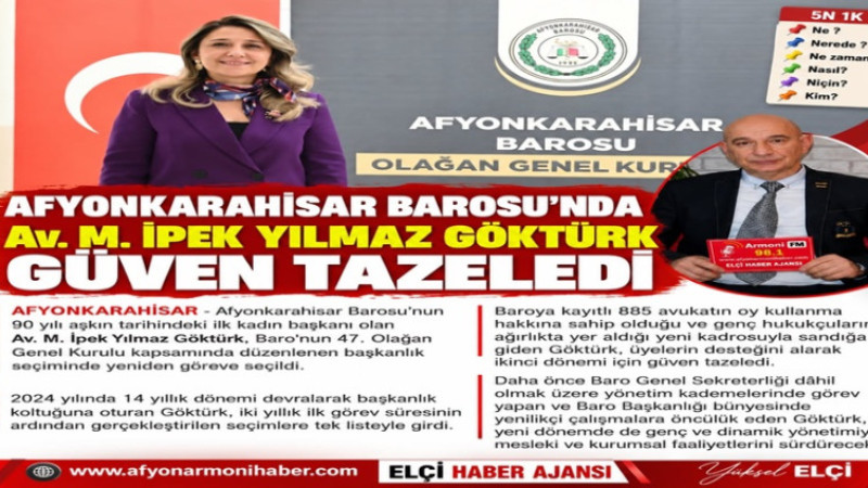 Afyonkarahisar Barosu'nda Av. M. İpek Yılmaz Göktürk Yeniden Seçildi
