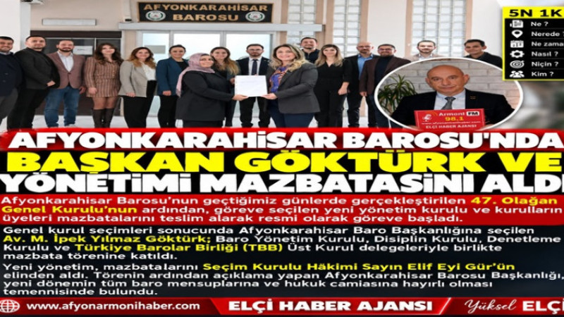 Afyon Barosu'nda İpek Yılmaz Göktürk ve Yönetim Mazbatasını Aldı