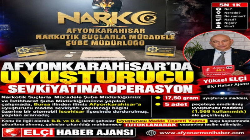 Afyonkarahisar'da Uyuşturucu Sevkiyatına Operasyon Yapıldı